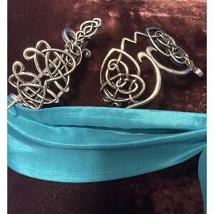 2-Silver Toned Celtic Knot Metal Viking Filigree Hair Slide Stick Clip